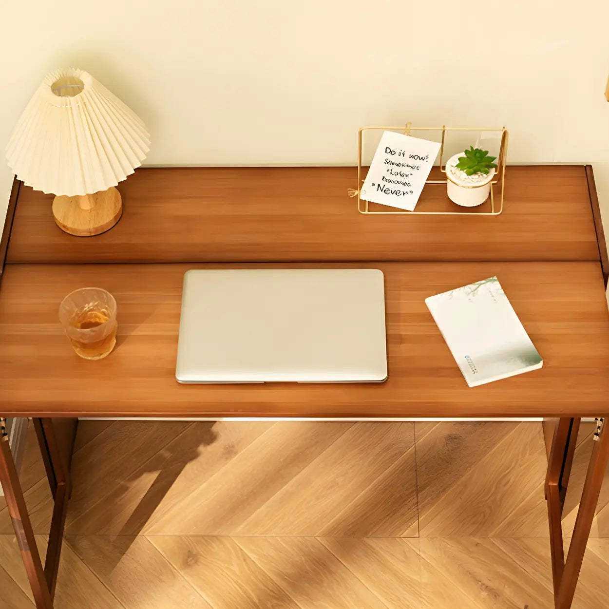 Foldable Wood H-Base Writing Desk with Shelf