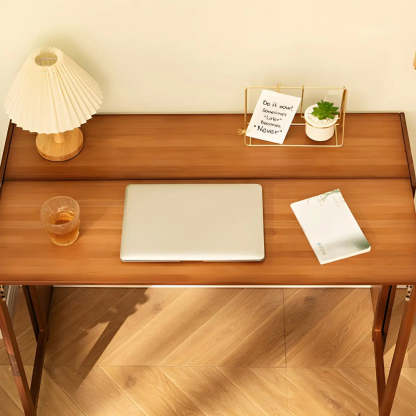 Foldable Wood H-Base Writing Desk with Shelf