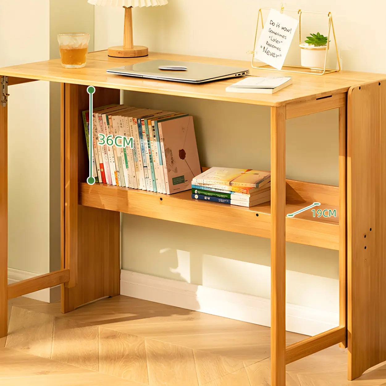 Foldable Wood H-Base Writing Desk with Shelf