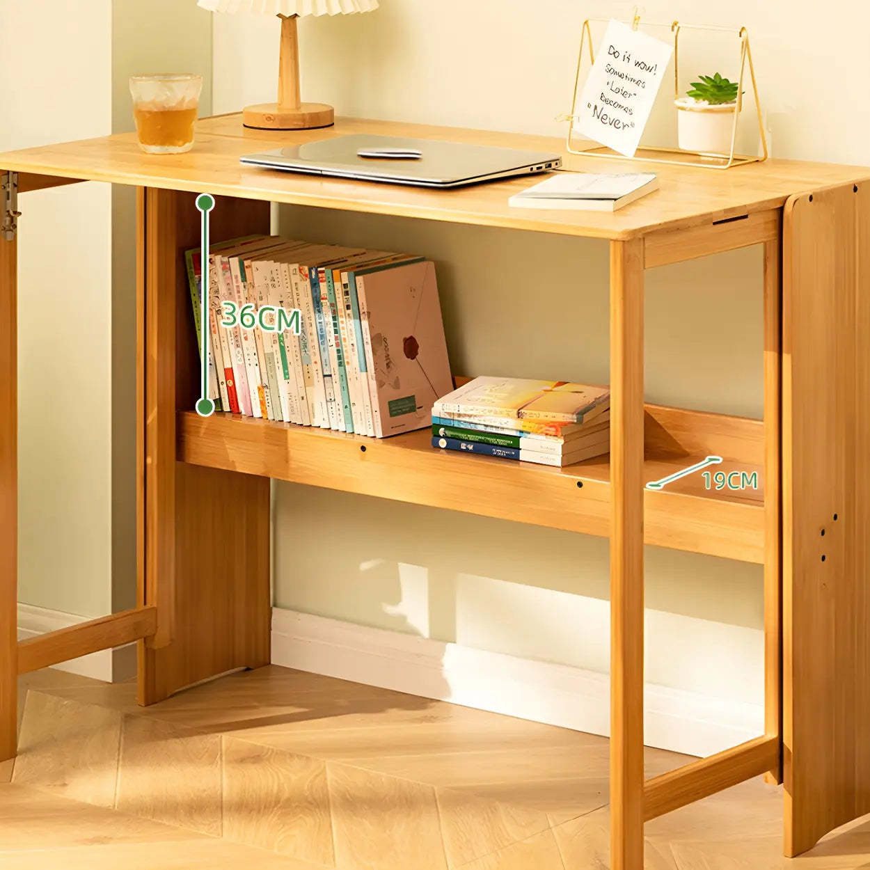 Foldable Wood H-Base Writing Desk with Shelf