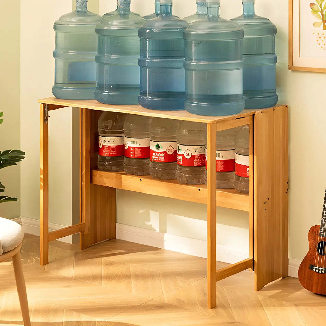 Foldable Wood H-Base Writing Desk with Shelf