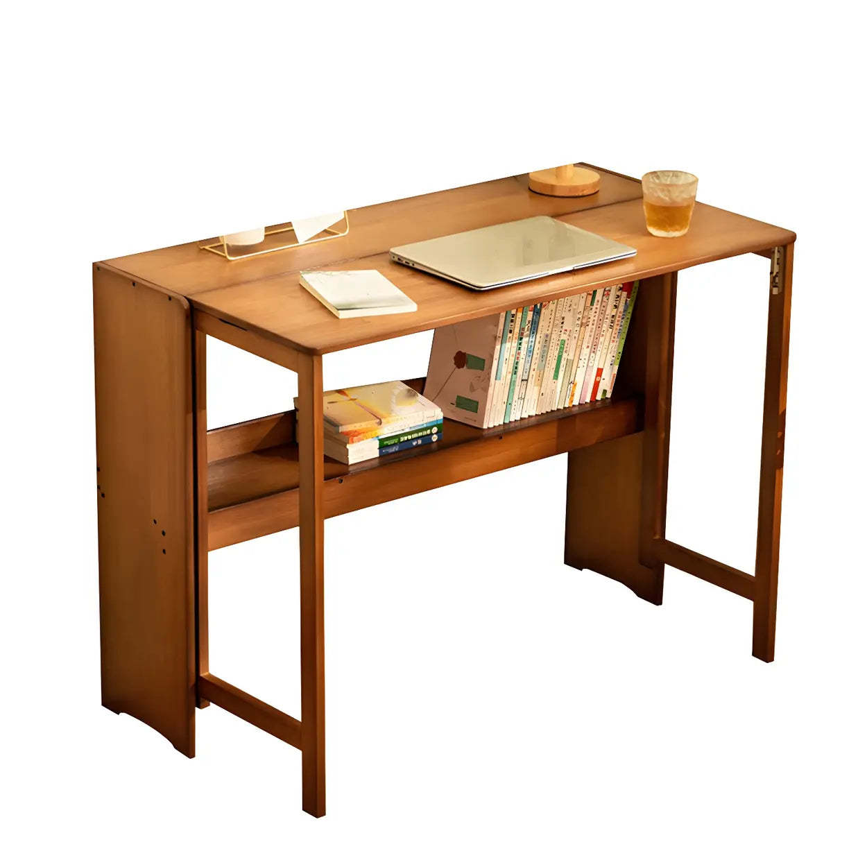 Foldable Wood H-Base Writing Desk with Shelf