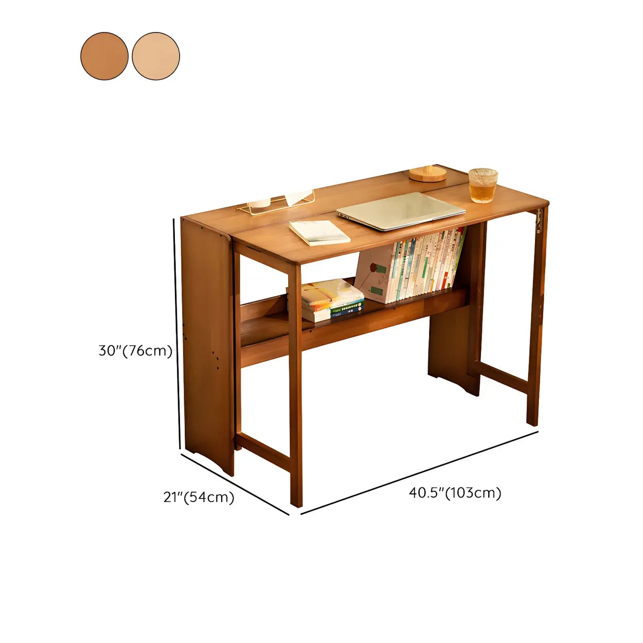 Foldable Wood H-Base Writing Desk with Shelf