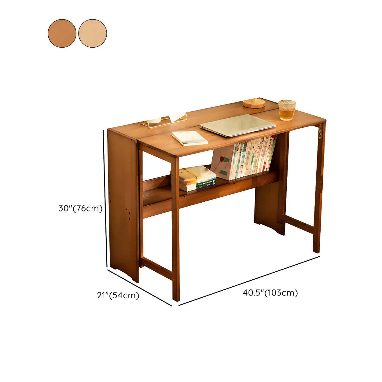 Foldable Wood H-Base Writing Desk with Shelf