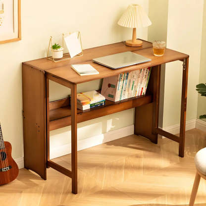 Foldable Wood H-Base Writing Desk with Shelf