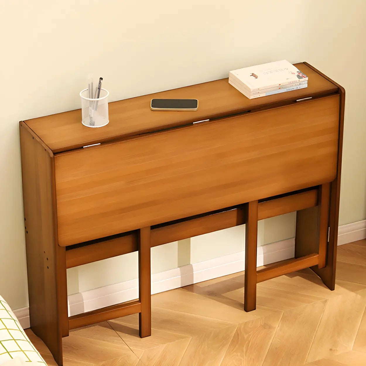 Foldable Wood H-Base Writing Desk with Shelf