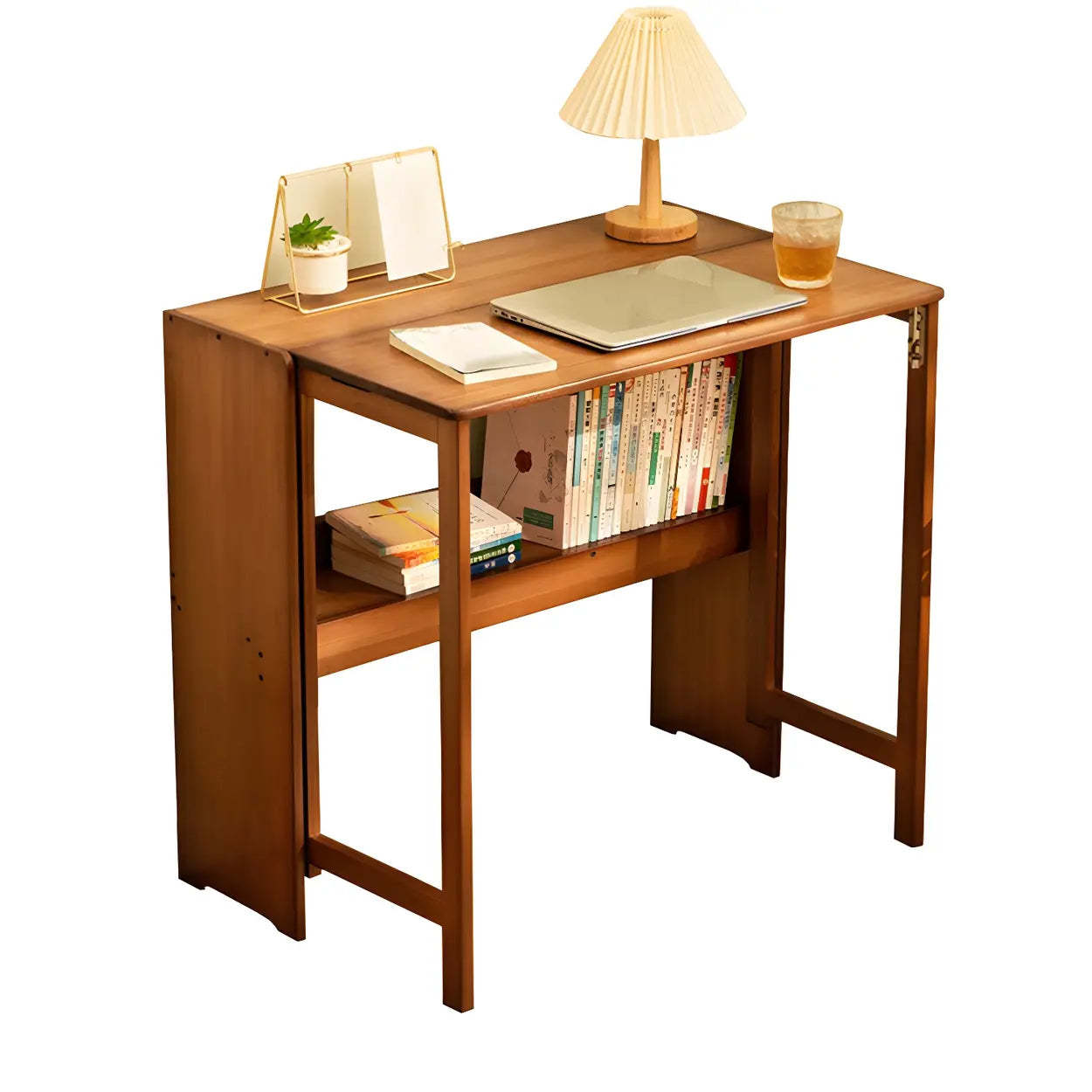 Foldable Wood H-Base Writing Desk with Shelf