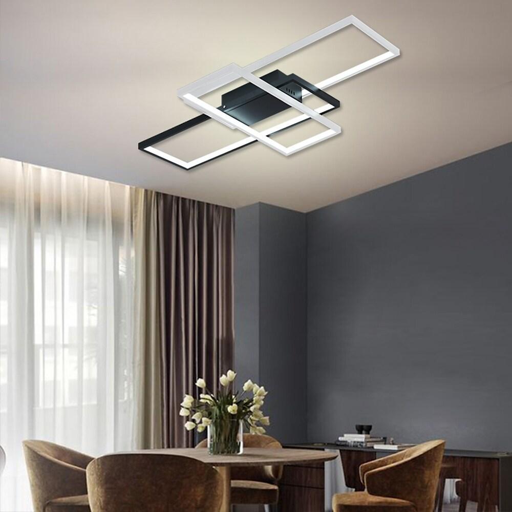 Multi Rectangle Large Flush Mount Ceiling Light with 3 Integrated Tiered Lights-Lighom