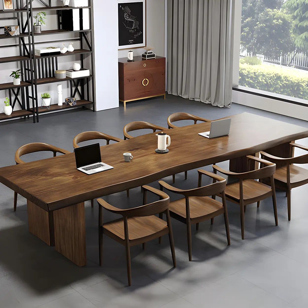 Free Form Brown Wood Sled Conference Table for 8 — Table Only
