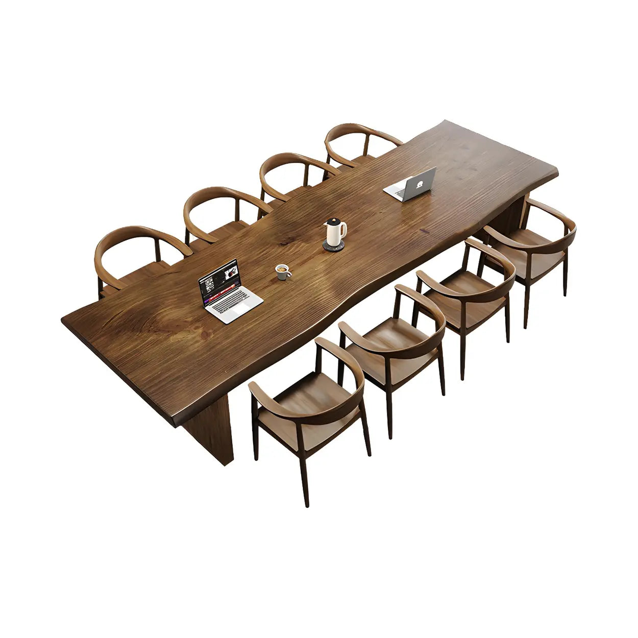 Free Form Brown Wood Sled Conference Table for 8 — Table Only