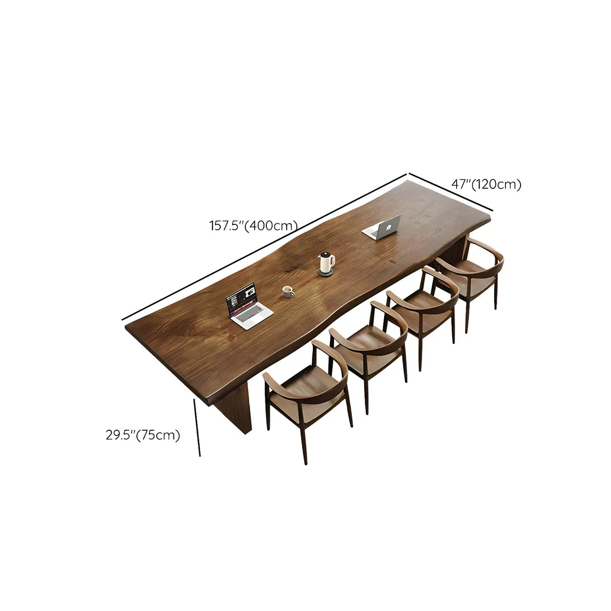 Free Form Brown Wood Sled Conference Table for 8