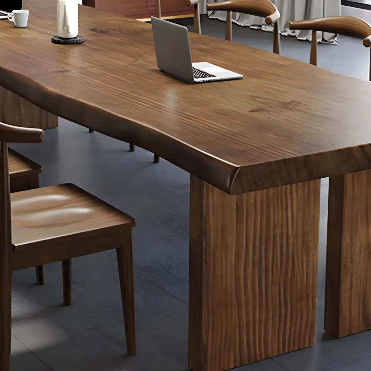 Free Form Brown Wood Sled Conference Table for 8 — Table Only