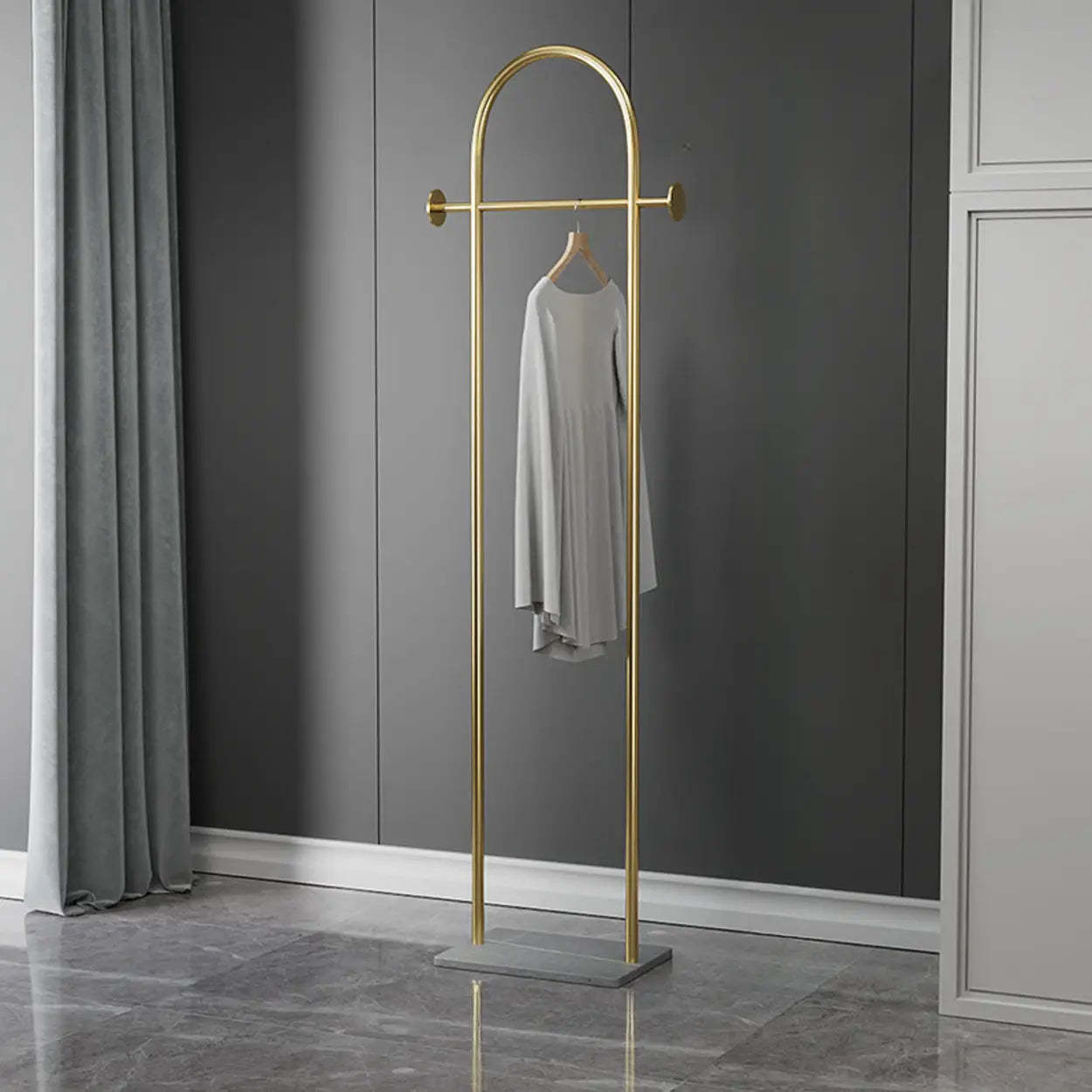 Gold Arch Metal Freestanding Entry Coat Rack — White