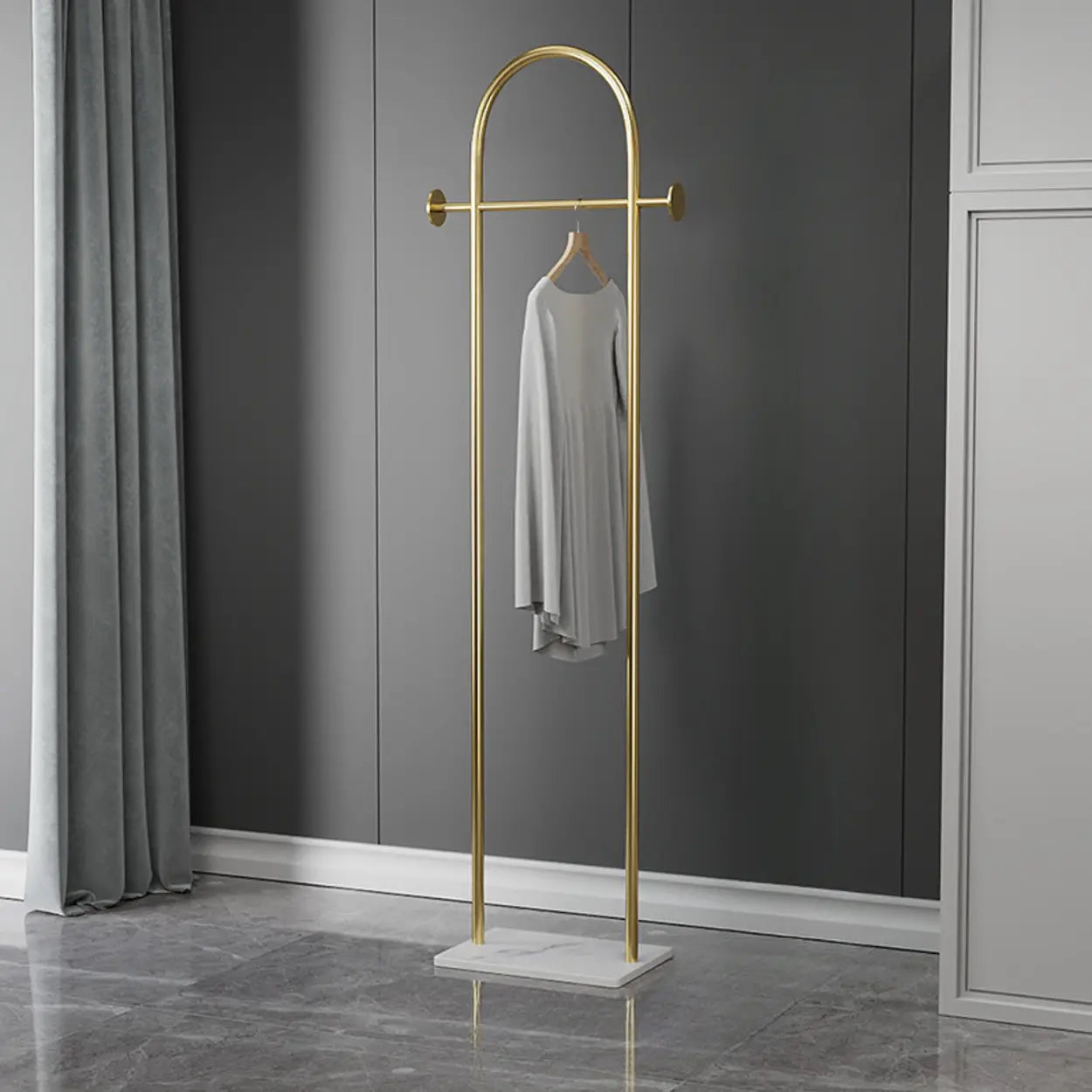 Gold Arch Metal Freestanding Entry Coat Rack — White-Black