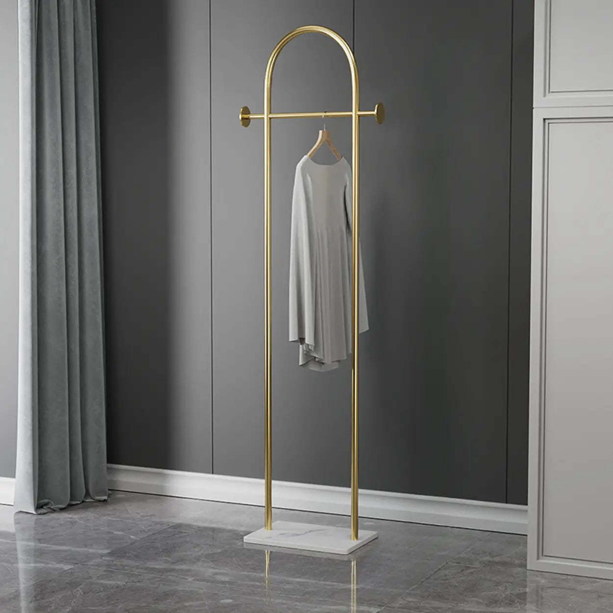 Gold Arch Metal Freestanding Entry Coat Rack — White-Black