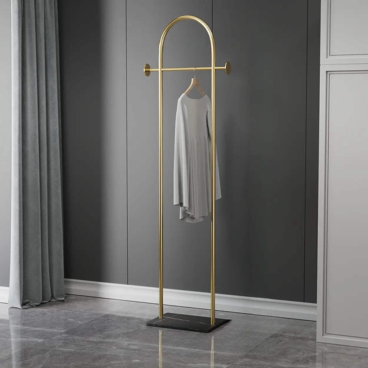 Gold Arch Metal Freestanding Entry Coat Rack — Grey-Gold