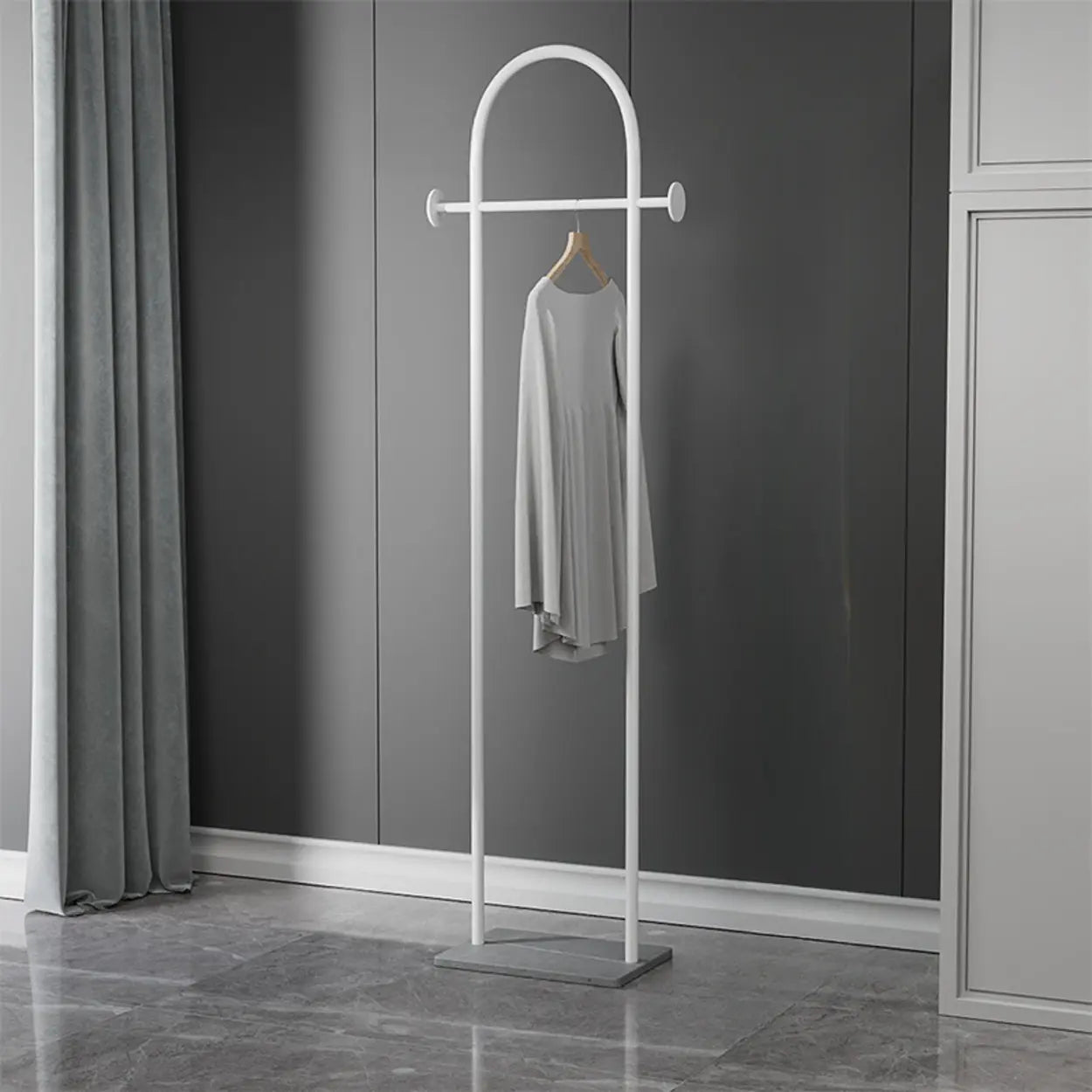 Gold Arch Metal Freestanding Entry Coat Rack — White-Gold