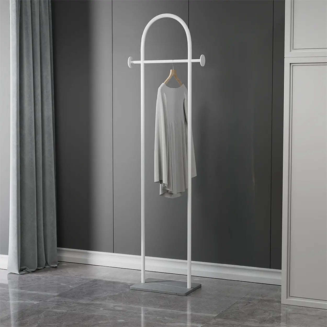Gold Arch Metal Freestanding Entry Coat Rack — White-Gold