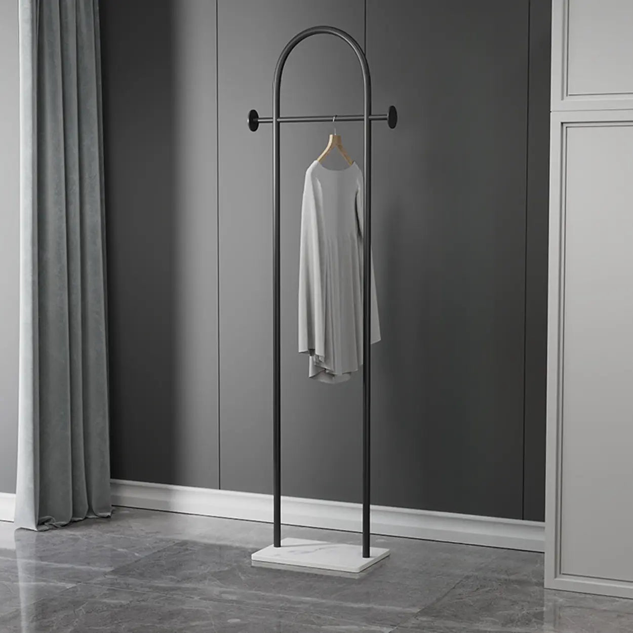 Gold Arch Metal Freestanding Entry Coat Rack — Black Gold/ White