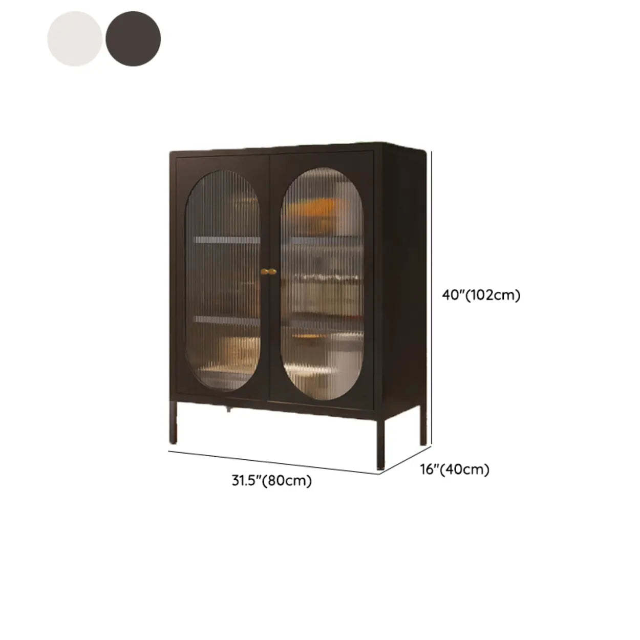 Freestanding Black Metal Buffet Clear Glass Doors