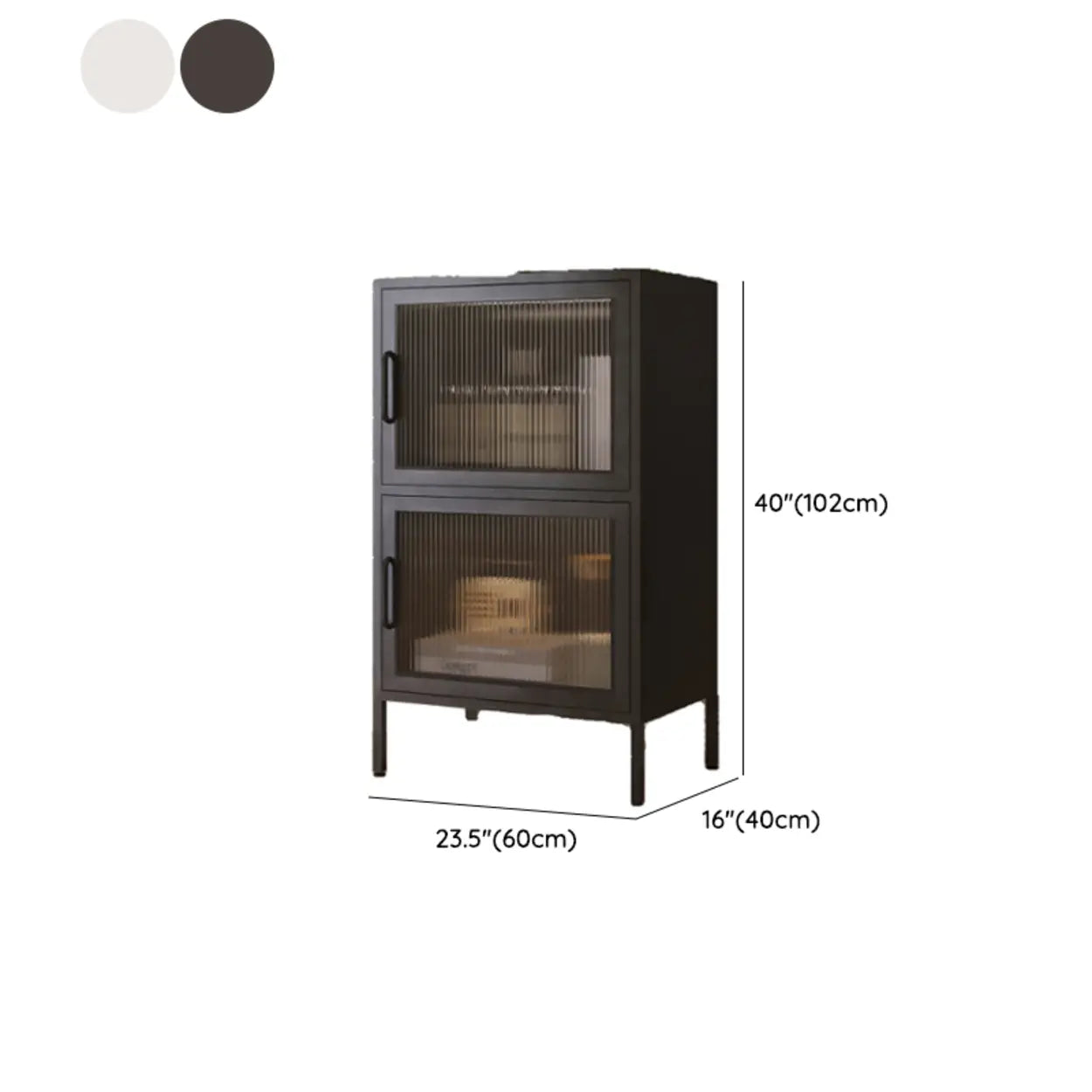 Freestanding Black Metal Buffet Clear Glass Doors