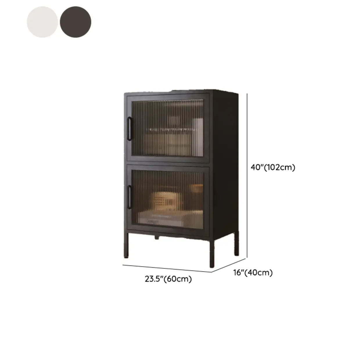 Freestanding Black Metal Buffet Clear Glass Doors
