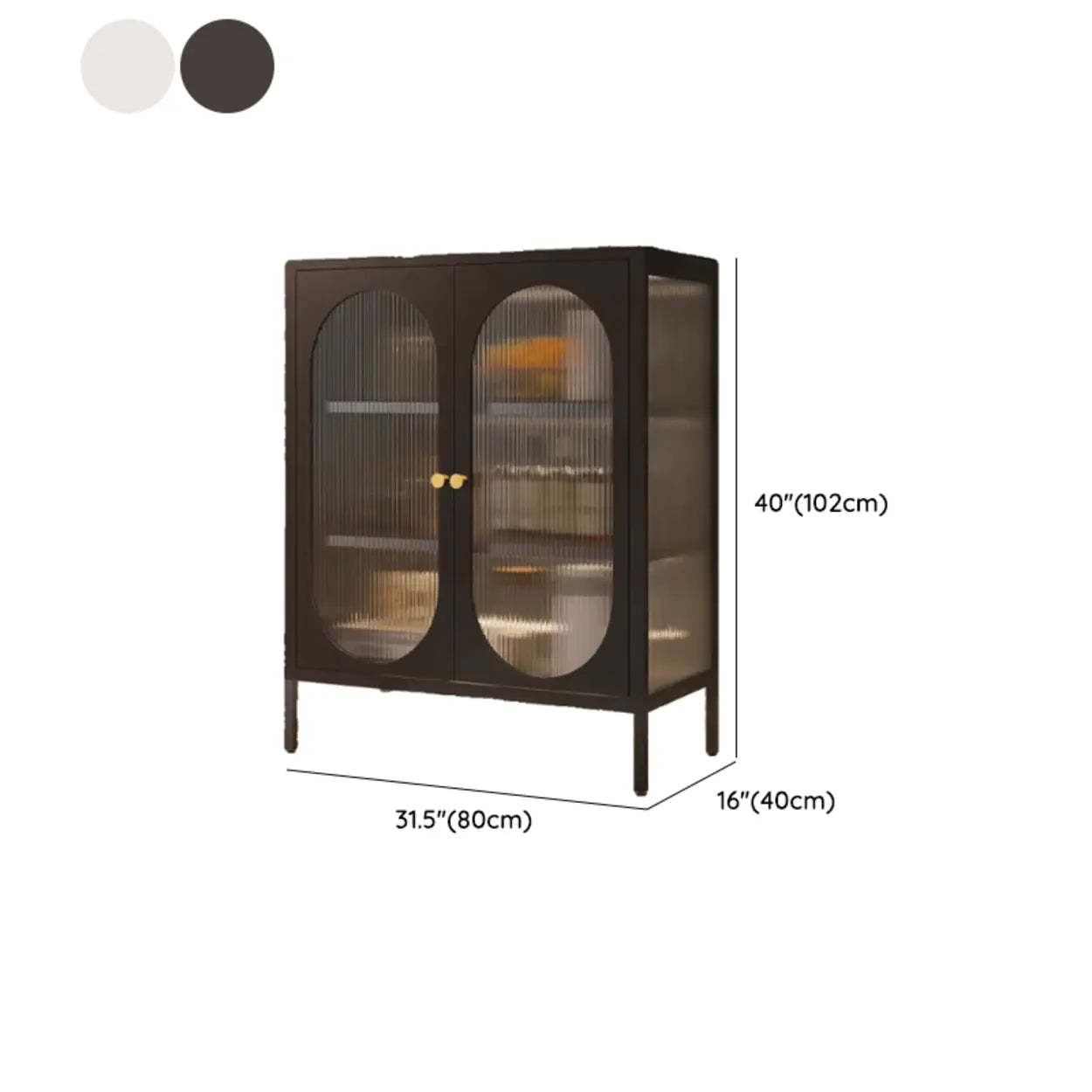 Freestanding Black Metal Buffet Clear Glass Doors