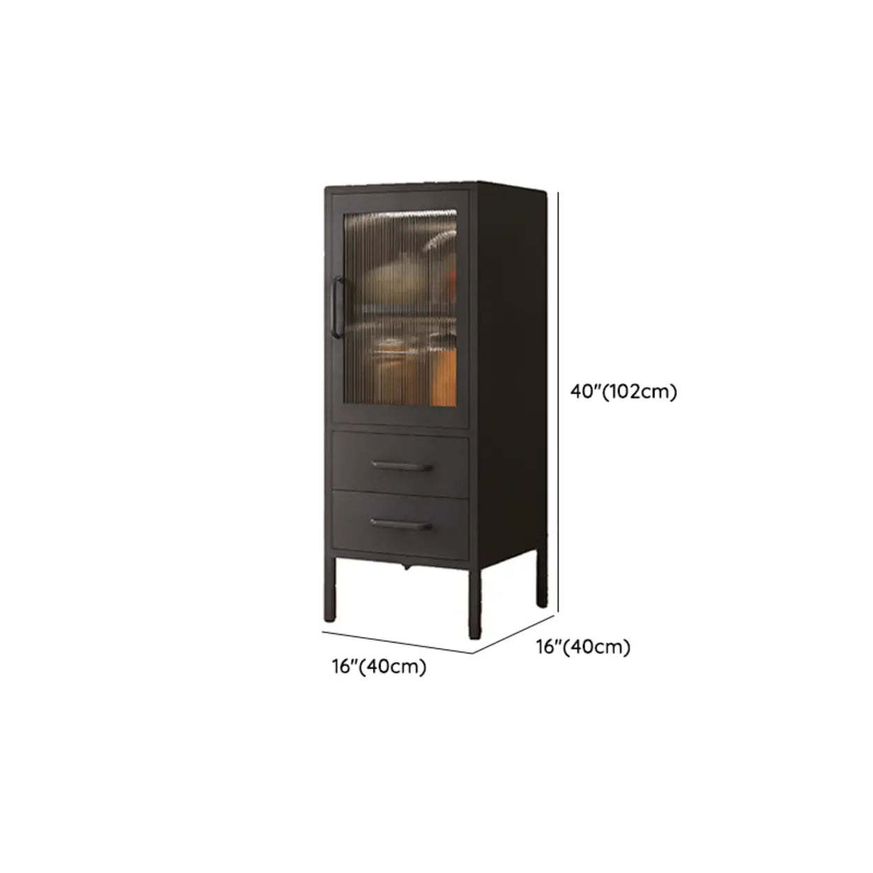 Freestanding Black Metal Buffet Clear Glass Doors