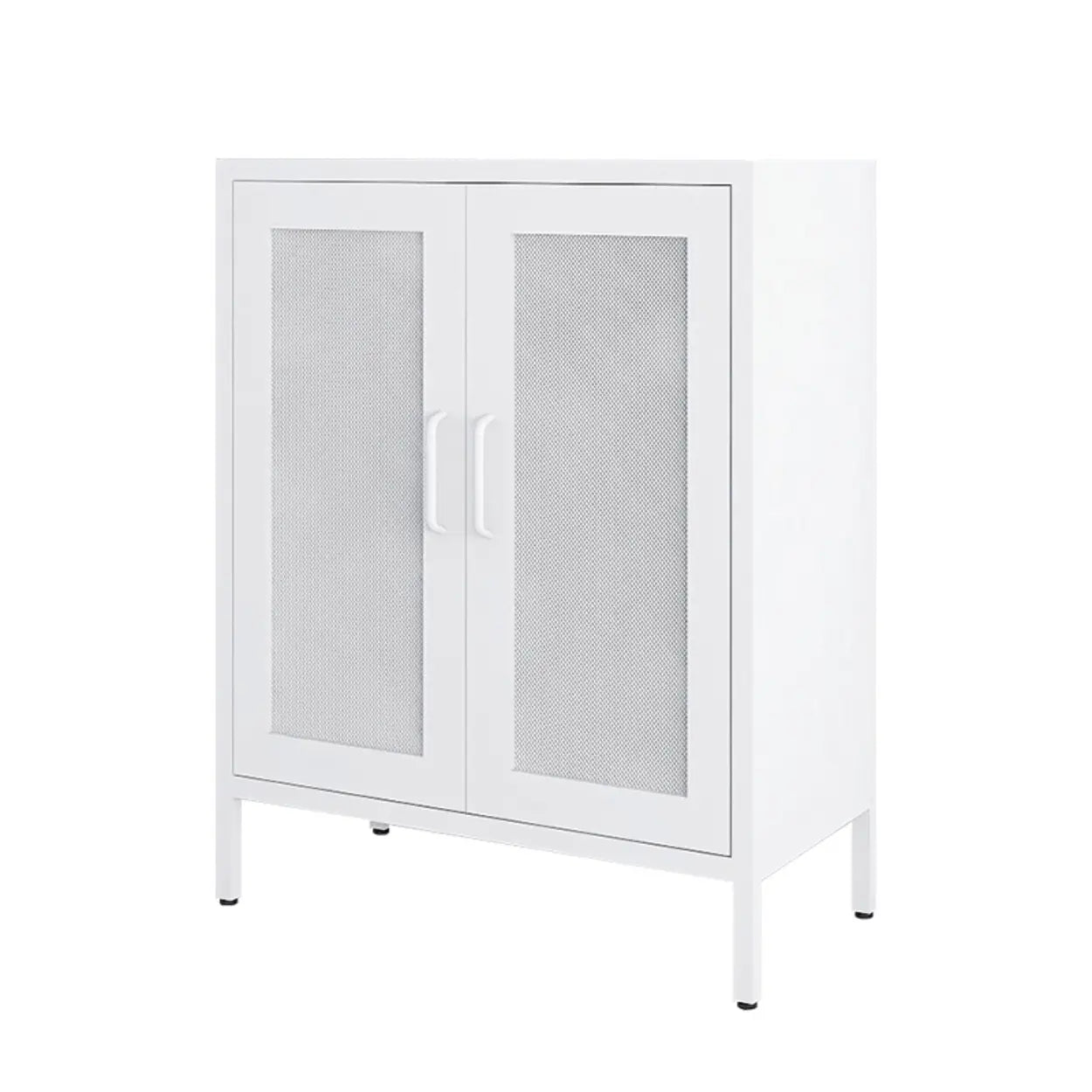 Freestanding Black Metal Buffet Clear Glass Doors — White / Reeded Glass