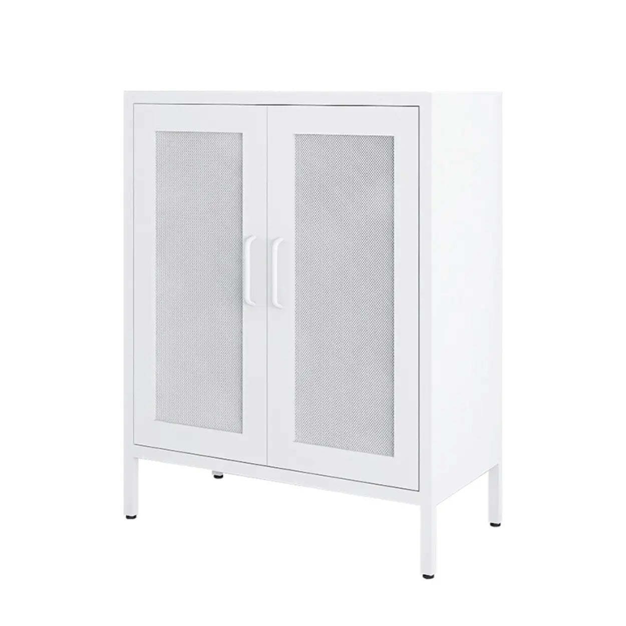 Freestanding Black Metal Buffet Clear Glass Doors — White / Reeded Glass