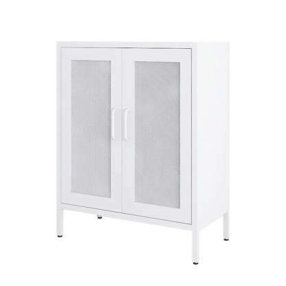 Freestanding Black Metal Buffet Clear Glass Doors — White / Reeded Glass
