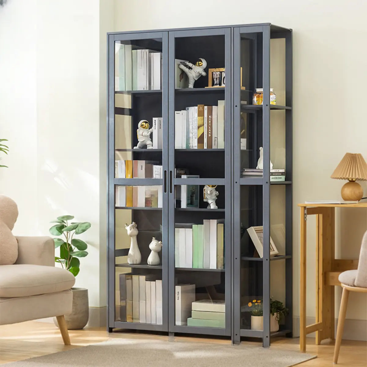 Gray Freestanding Bamboo Curio Display Cabinet