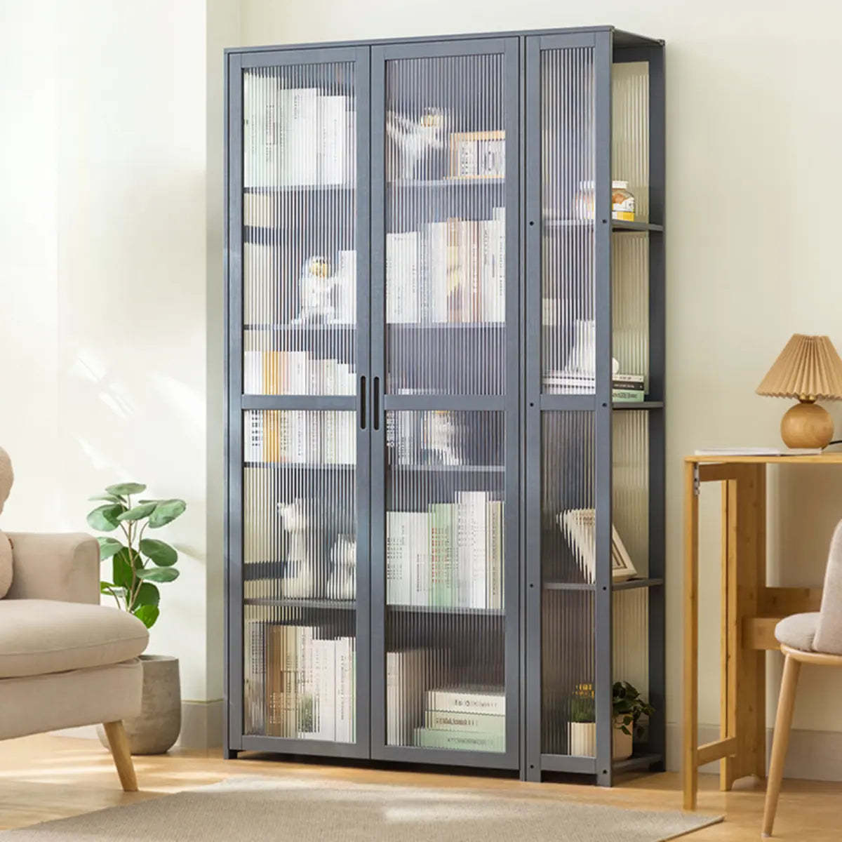 Gray Freestanding Bamboo Curio Display Cabinet