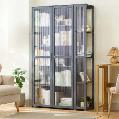 Gray Freestanding Bamboo Curio Display Cabinet