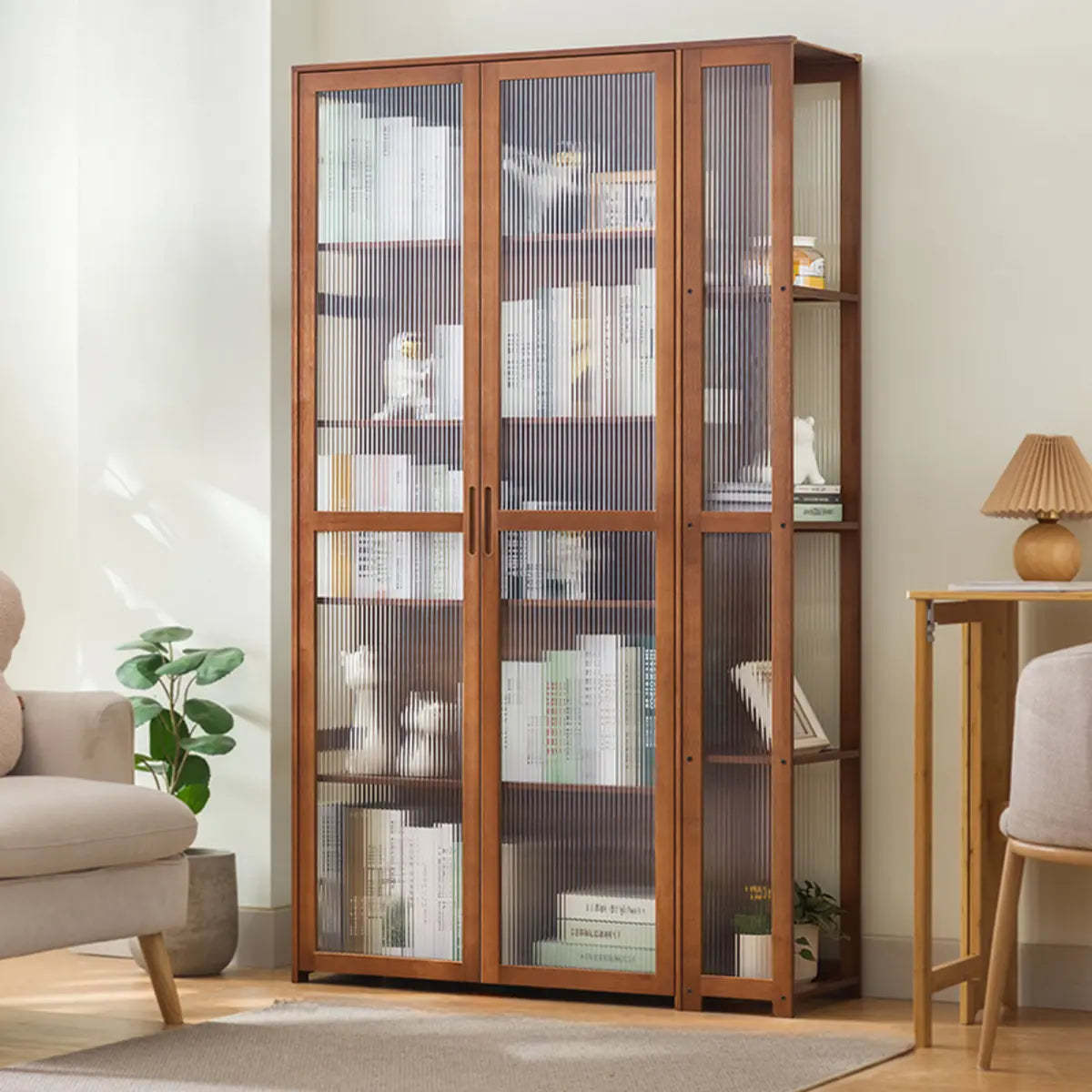 Gray Freestanding Bamboo Curio Display Cabinet