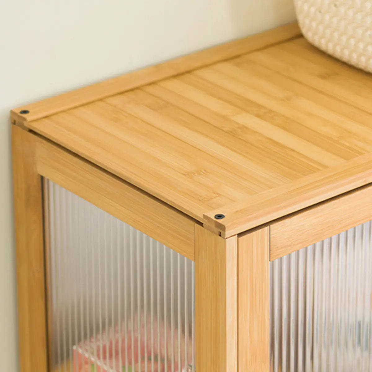 Gray Freestanding Bamboo Curio Display Cabinet