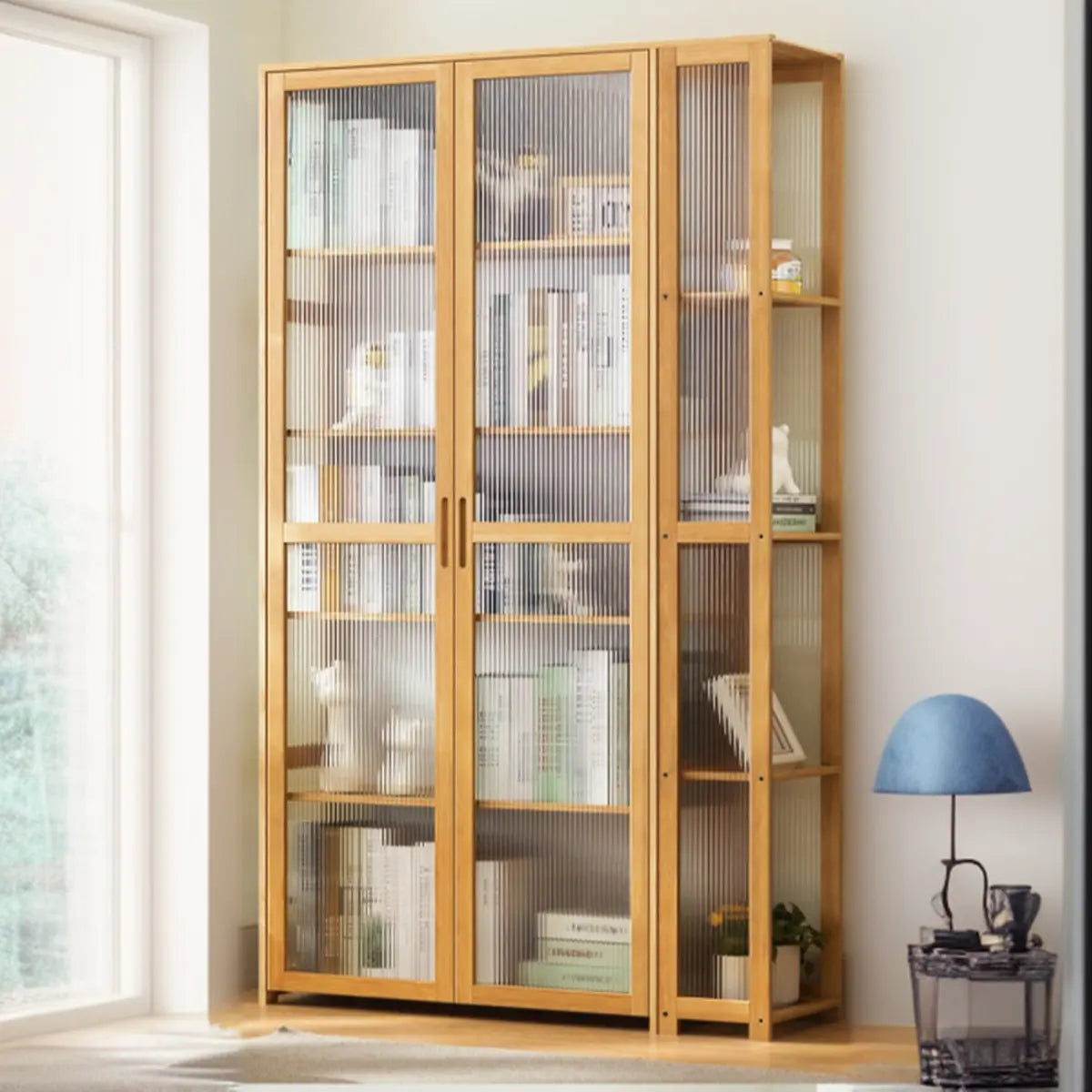 Gray Freestanding Bamboo Curio Display Cabinet