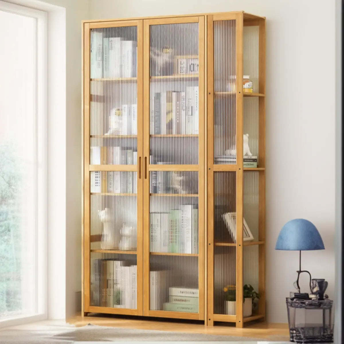 Gray Freestanding Bamboo Curio Display Cabinet