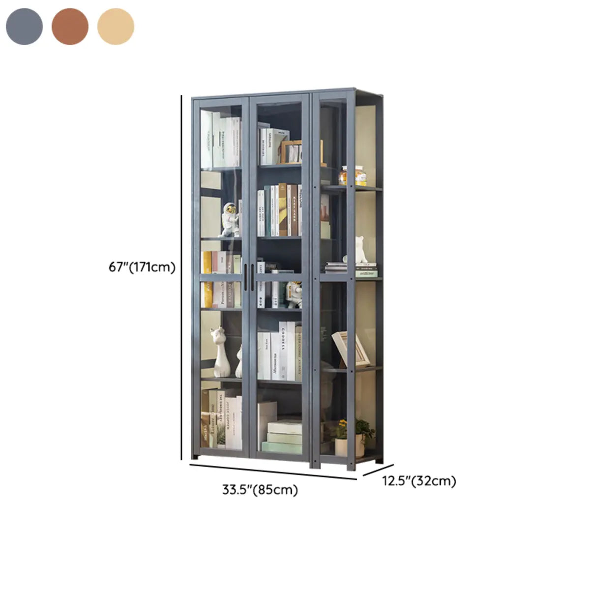 Gray Freestanding Bamboo Curio Display Cabinet