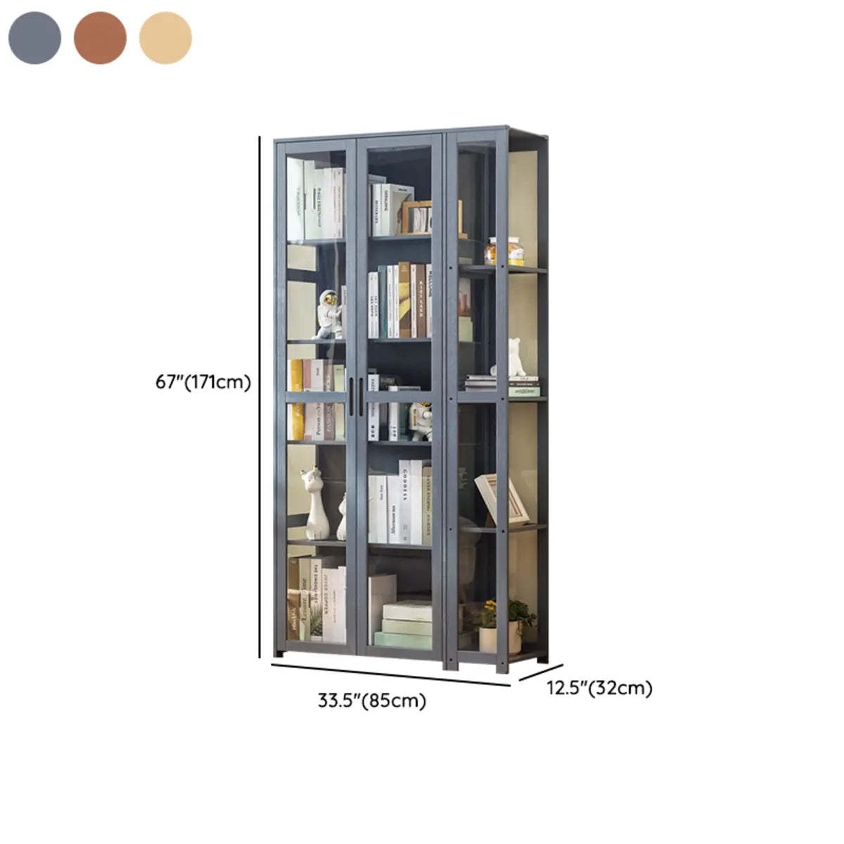 Gray Freestanding Bamboo Curio Display Cabinet