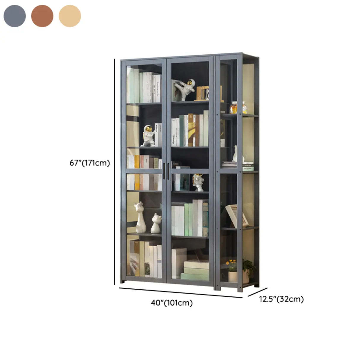 Gray Freestanding Bamboo Curio Display Cabinet