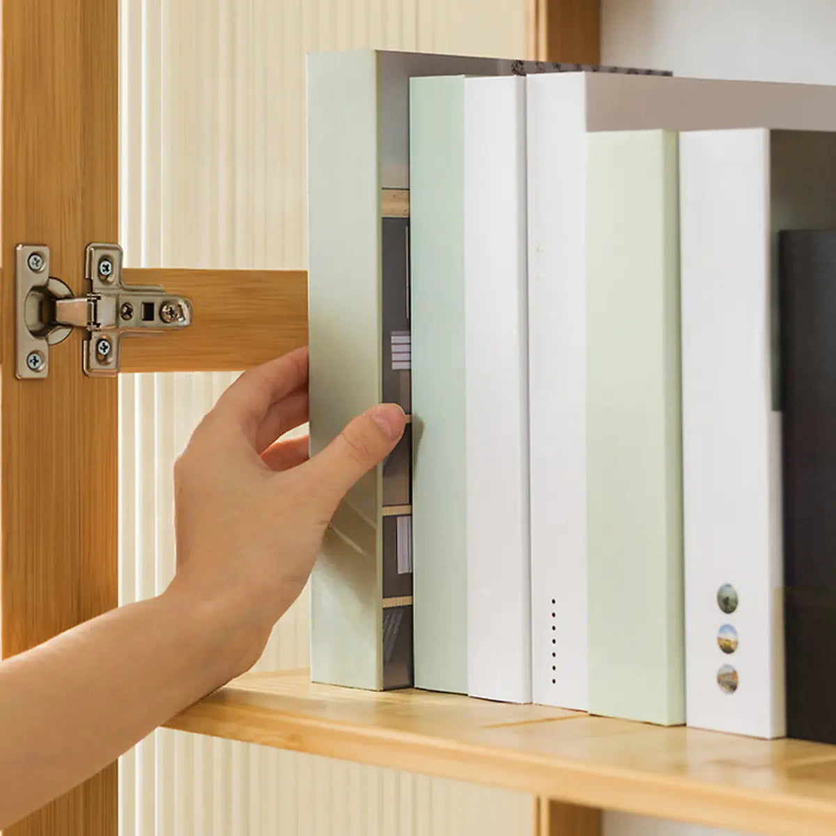 Gray Freestanding Bamboo Curio Display Cabinet — Clear Acrylic / Tan