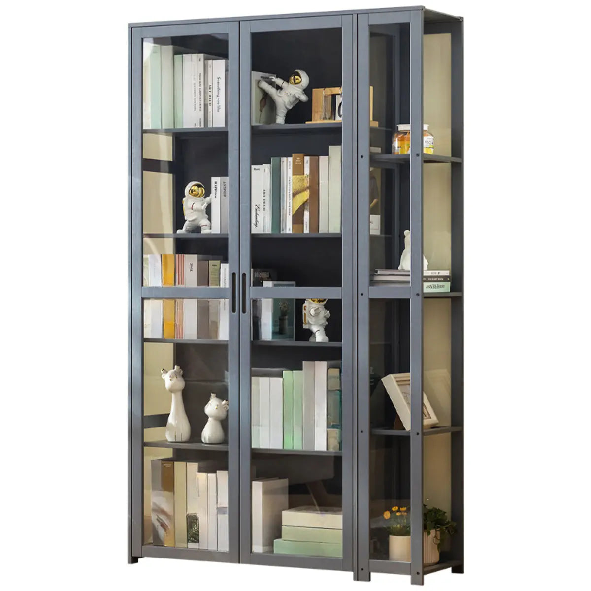 Gray Freestanding Bamboo Curio Display Cabinet — Embossed Acrylic / Dark Gray