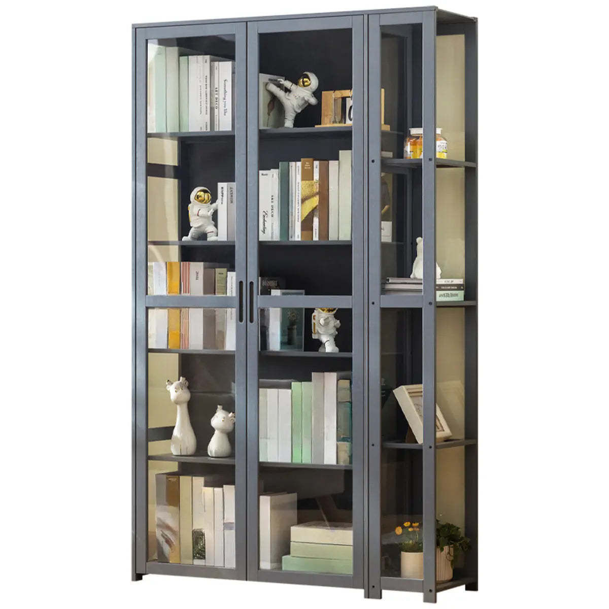 Gray Freestanding Bamboo Curio Display Cabinet — Embossed Acrylic / Dark Gray