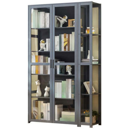 Gray Freestanding Bamboo Curio Display Cabinet — Embossed Acrylic / Dark Gray