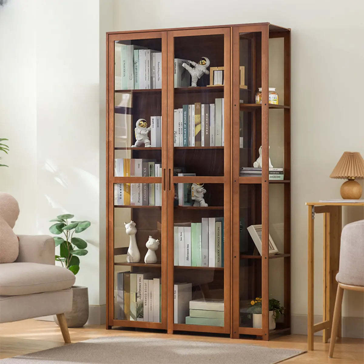 Curio storage acrylic wine cabinets for living room — 40" L x 13" W x 67" H / Tan