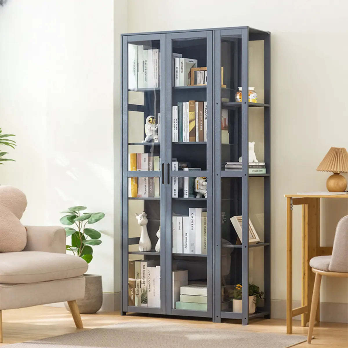 Gray Freestanding Bamboo Curio Display Cabinet — Clear Acrylic / Natural