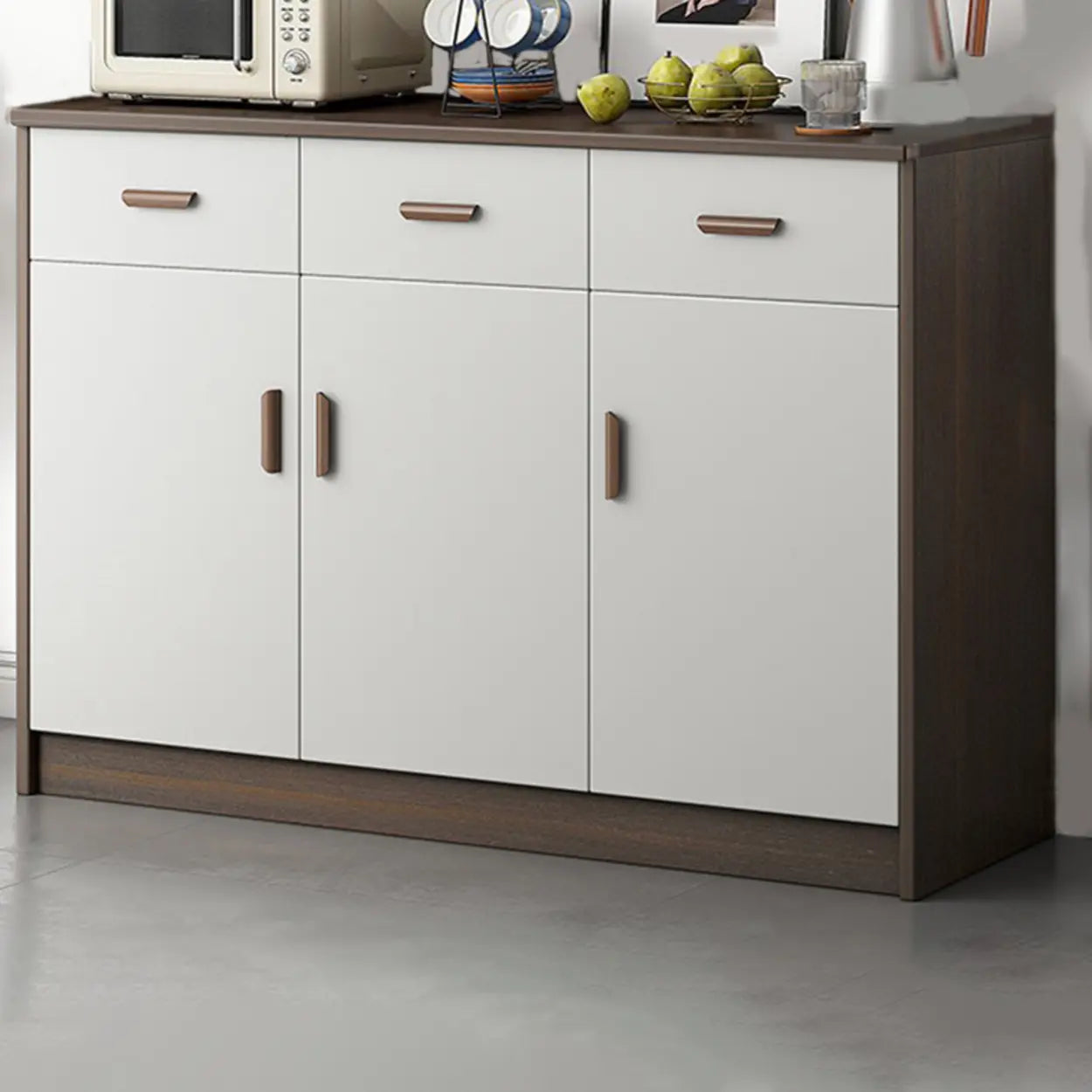 Freestanding Teak Floor Buffet with Shelves and Drawers — Teak