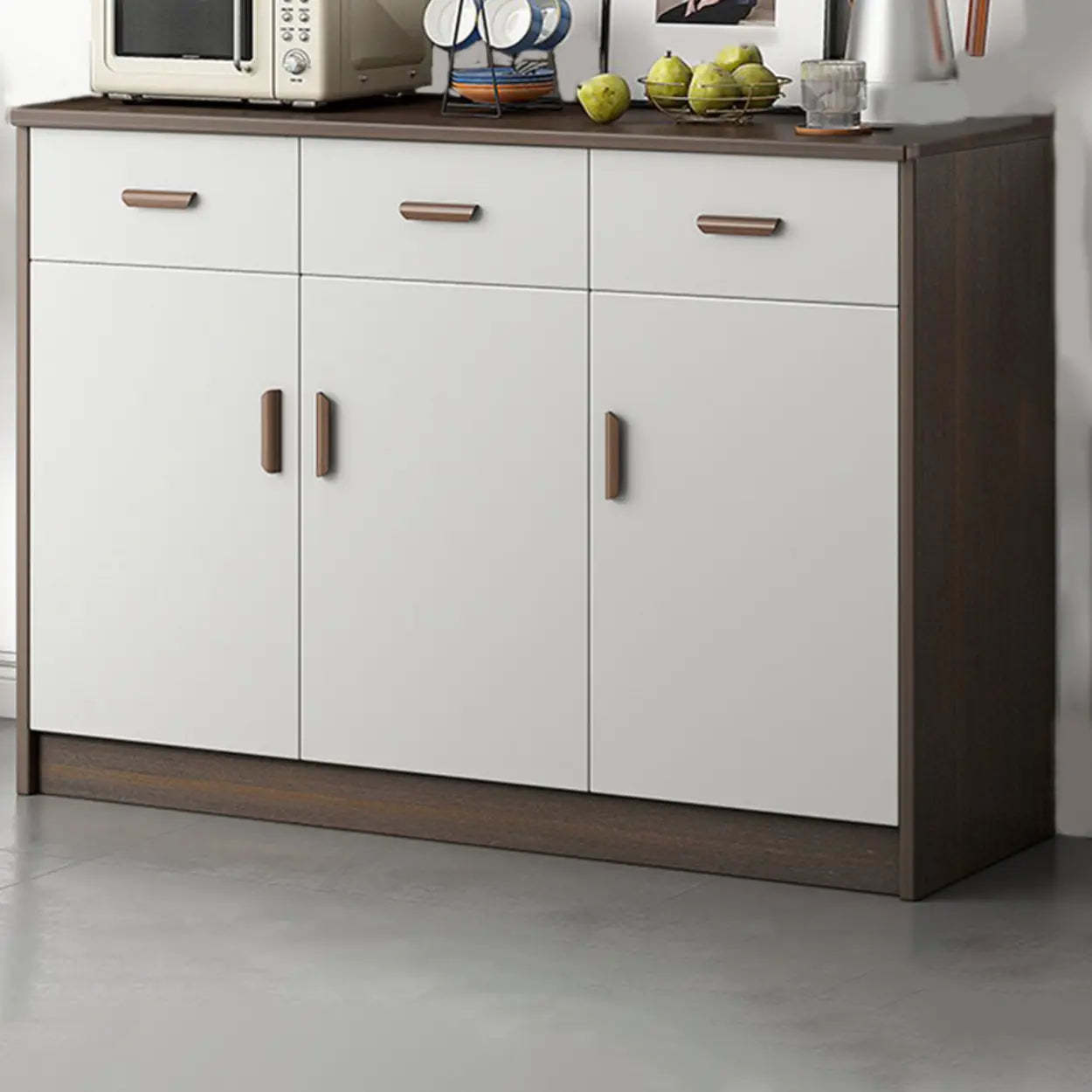 Freestanding Teak Floor Buffet with Shelves and Drawers — Teak