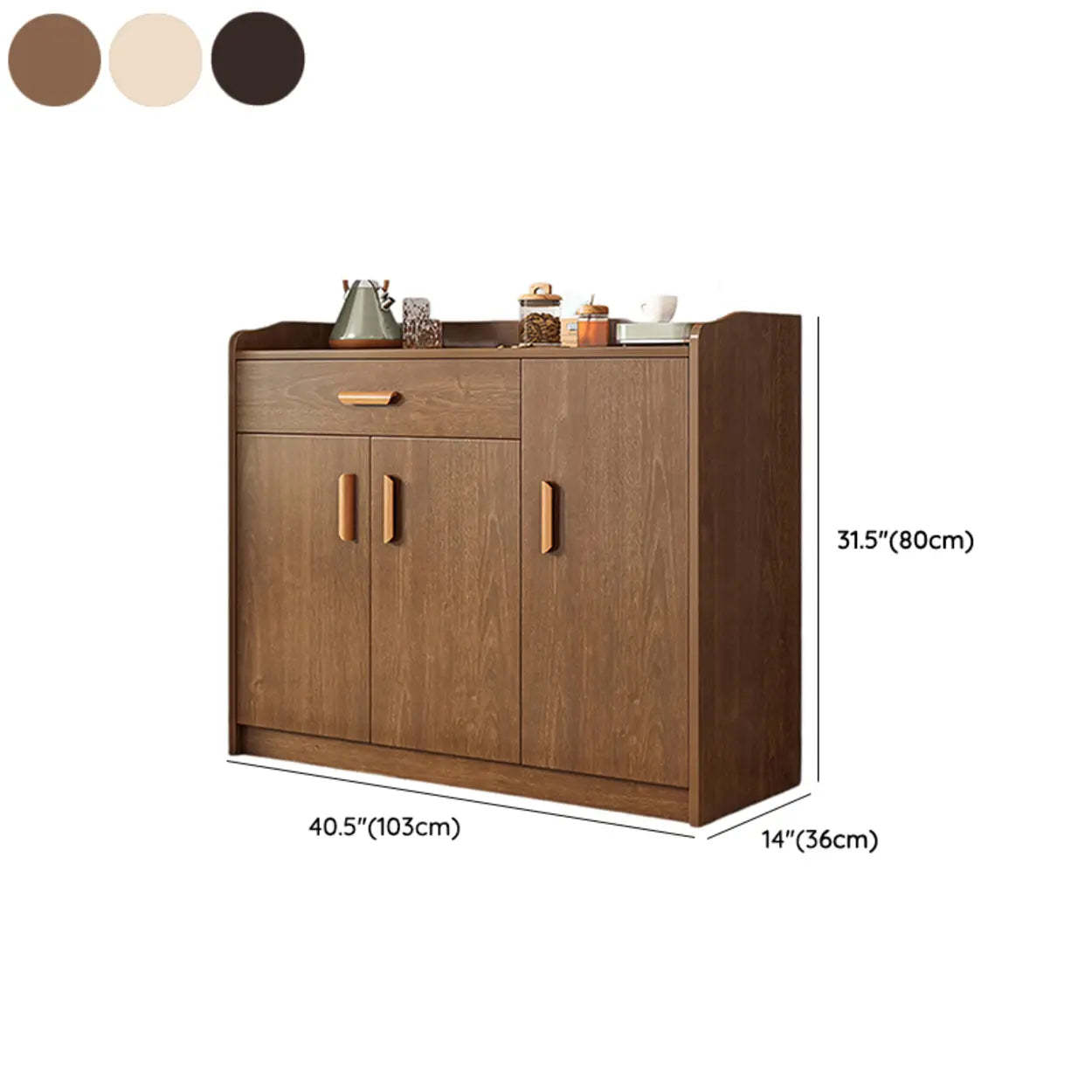 Freestanding Teak Floor Buffet with Shelves and Drawers
